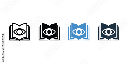 Photos Narrative perspective icon design vector with book and eye symbol representing s
