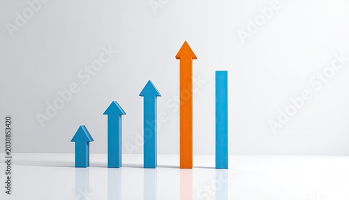 3D Bar Chart Showing Upward Trend and Growth.