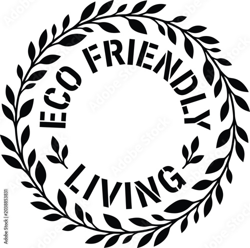 Eco Friendly Living text in leafy wreath design