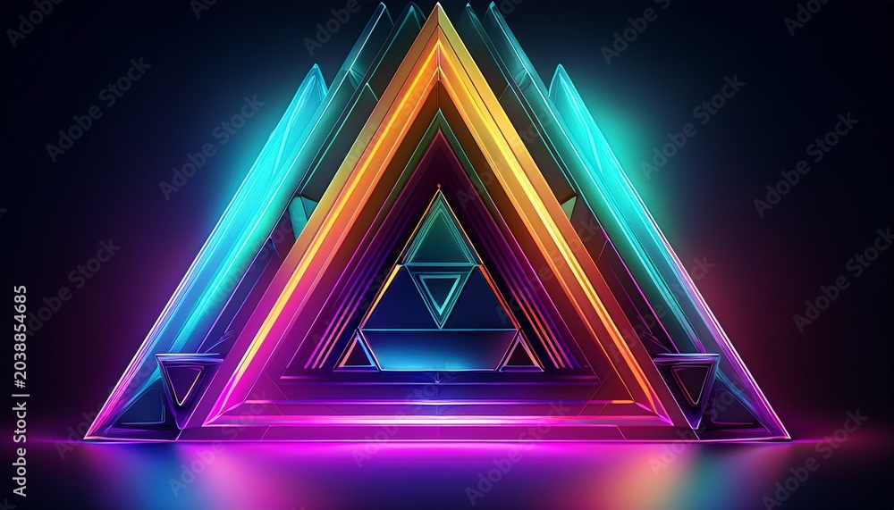 Fototapeta premium this image features a vibrant display of overlapping triangles in neon colors against a dark background creating a dynamic and creative effect