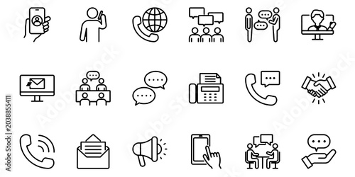 Schilderij op canvas Line icon set related to communication