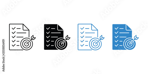 Foto Objective result multiple style icon set featuring checklist and bullseye target