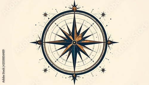 Vintage Compass Rose Nautical Navigation Tool Illustration.