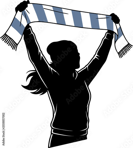 Female Football Fan Holding Scarf Silhouette