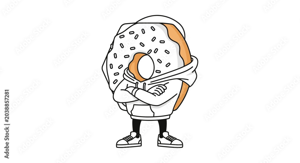 Obraz premium Cool Donut Character Wearing Hoodie and Sneakers, Cartoon Style