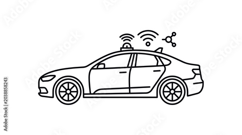 Autonomous car line icon smart vehicle with connectivity symbols perfect for technology