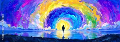 Silhouette Of Person Watching Colorful Sky Over Sea