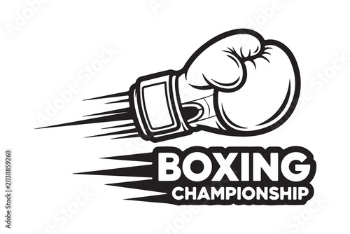 Black and white boxing glove with speed lines and text