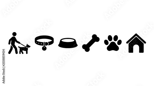 Foto Dog icons, pet symbols, black silhouette set, 6 elements, vector graphics
