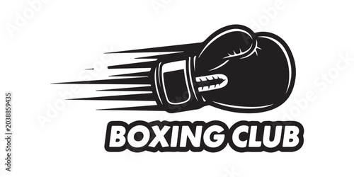 Black boxing glove with speed lines and text Boxing Club