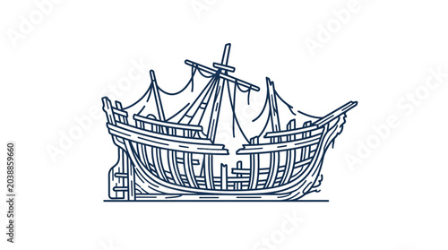 Foto Old Wooden Sailing Ship Illustration.