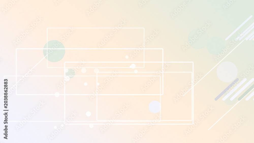 Fototapeta premium Translucent white outlined rectangles and floating dots drift across a warm pastel gradient, conveying light futuristic UI for calm presentation use.