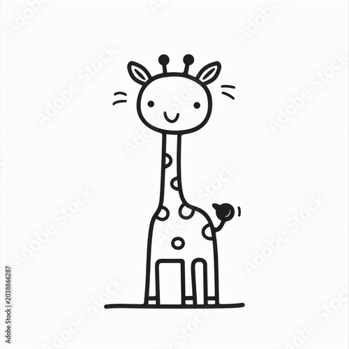 Cute Hand-Drawn Giraffe Character with Big Eyes and Playful Expression