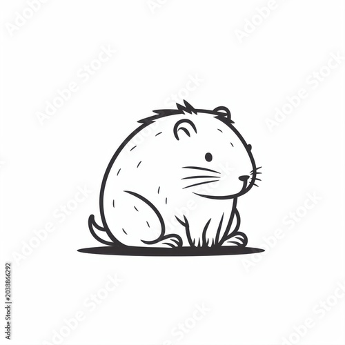 Cute and Simple Cartoon Illustration of a Hedgehog in Black and White Style