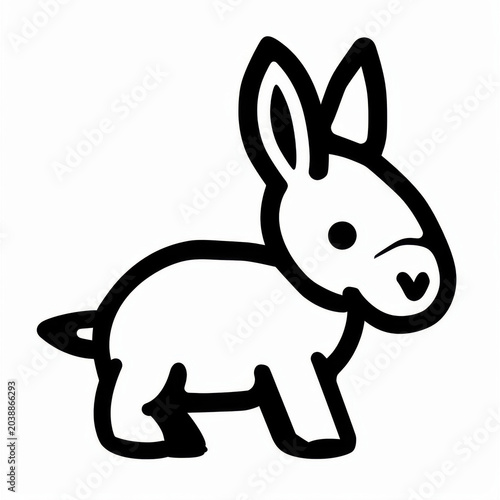 Cute Cartoon Donkey Character in Minimalist Black and White Style