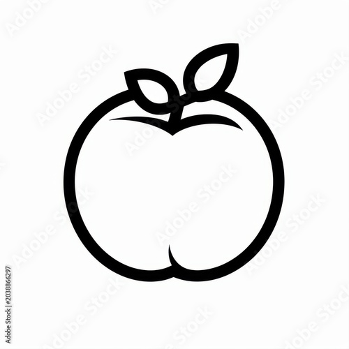 Minimalistic Line Art of a Peach with Leaves for Creative Projects