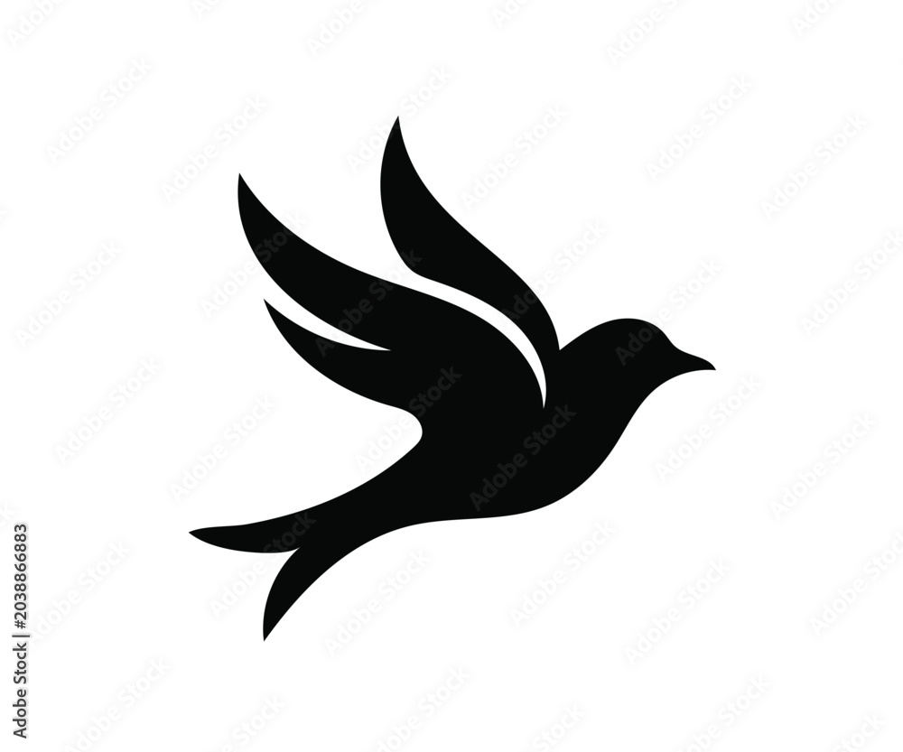 Fototapeta premium PrintTitle: Flying bird vector silhouette freedom and peace concept icon