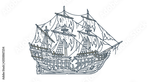 Bilde på lerret Old Sailing Ship Illustration Detailed Drawing.