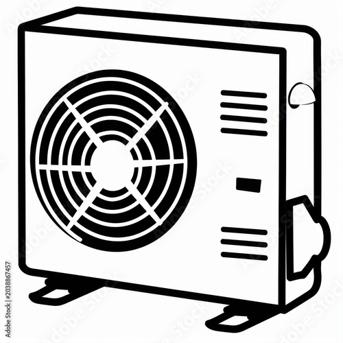 Black and White Outline of a Ventilation Unit with Circular Fan Design