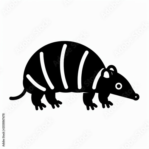 Black and White Illustration of a Stylized Armadillo with Simple Lines