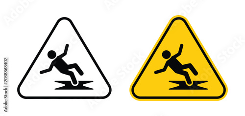 Cuadro en lienzo Slippery floor warning sign icon set with falling person symbol