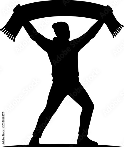 Football Fan Holding Scarf Silhouette Vector