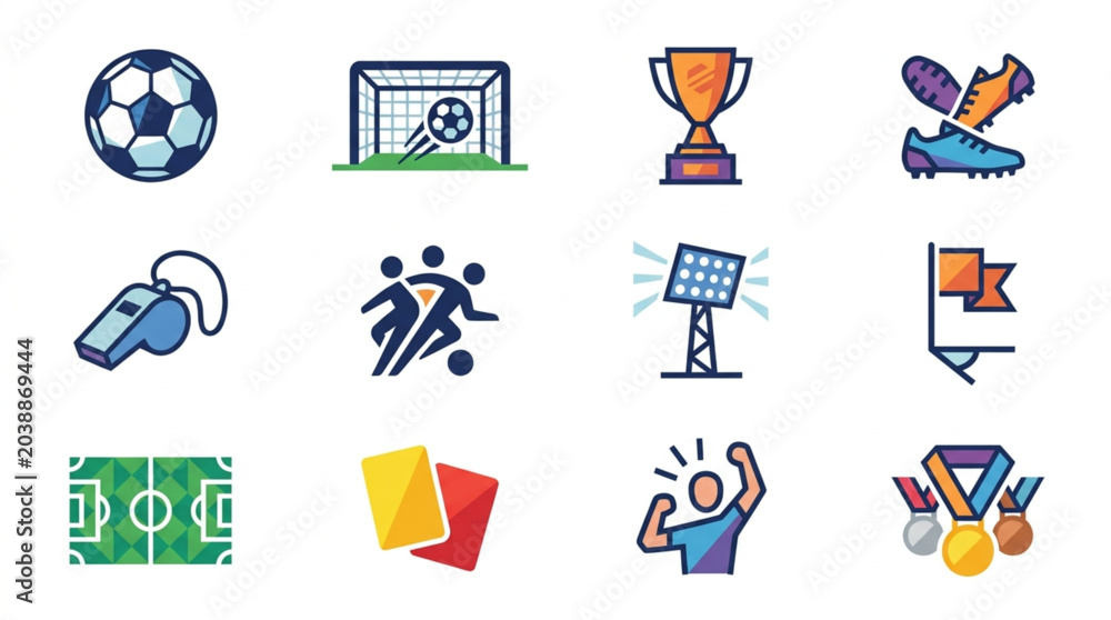 Fototapeta premium Soccer Icons Collection Football Sports Equipment And Symbols.
