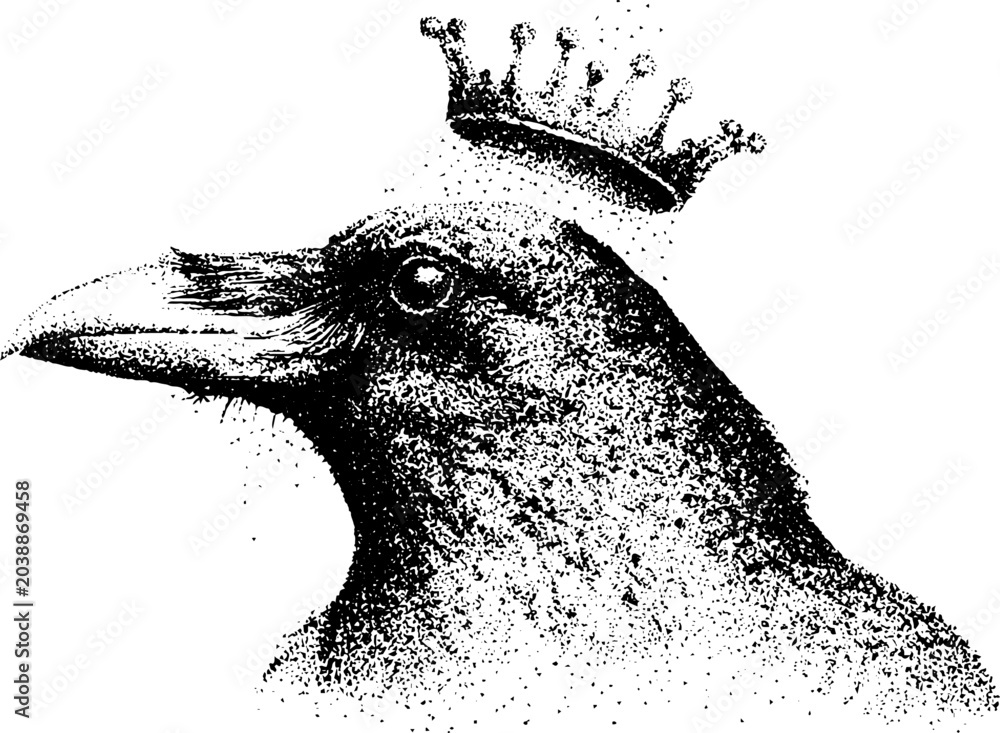 Obraz premium Crow head with crown facing left isolated white background