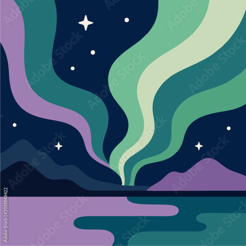Photos Minimal Aurora Borealis Landscape with Lake Reflection and Mountains