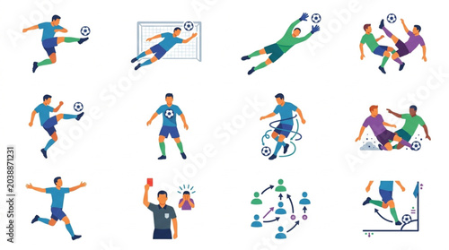 Tableau sur toile Soccer Player Action Poses and Game Elements Collection.