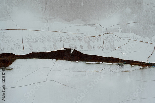 Cracked White Paint Texture with Rusted Metal Line Background