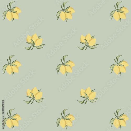 Seamless Lemon Pattern on Pastel Green Background