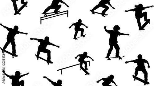 Dynamic Skateboard Tricks and Moves Silhouette Collection.