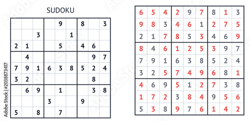 Tableau sur toile Sudoku puzzle with completed and empty grids for solving