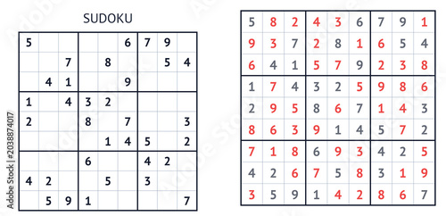 Tableau sur toile Classic Sudoku puzzle with completed and empty grids