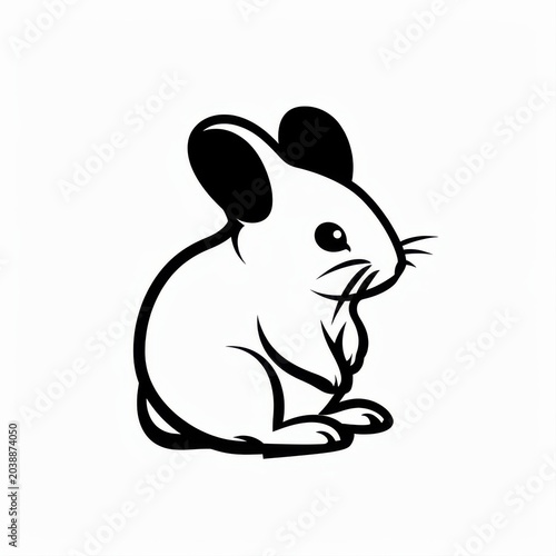 Stylish Black and White Illustration of a Cute Sitting Mouse