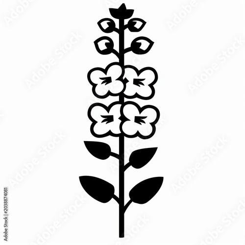 Black and White Floral Illustration with Stylized Flowers and Leaves Design