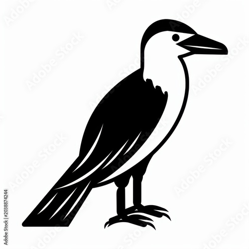 Abstract black and white silhouette of a bird standing elegantly on one leg