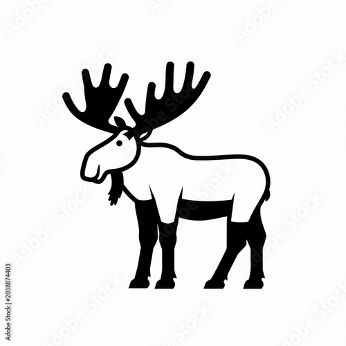 Silhouette of a Moose with Majestic Antlers in Minimalistic Style