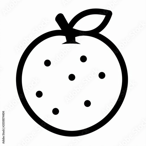 Minimalist Black Line Art of an Orange with Leaves on White Background
