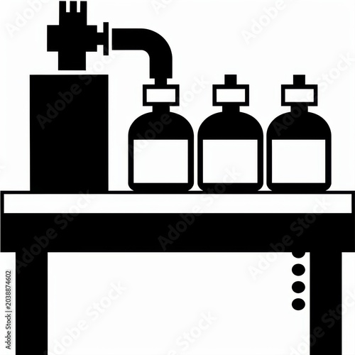 Laboratory Equipment with Bottles and Pipette on Workbench Surface