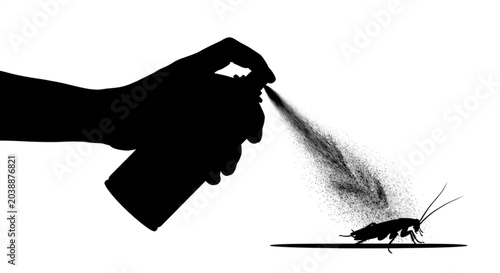 Bild auf Leinwand Hand spraying insecticide on cockroach silhouette vector illustration