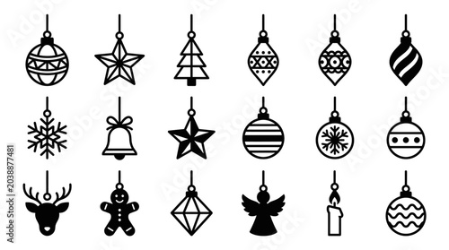 Canvastavla Christmas decorations hang on a white background with ornaments and festive symb