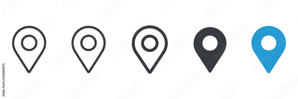 Fototapeta premium Location pin icon, minimal map marker vector for navigation apps, geotag pointer symbol, clean destination point sign pictogram concept for UI and GPS design.