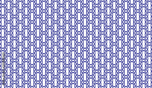 Interwoven Blue Geometric Lattice Seamless Pattern on White Background