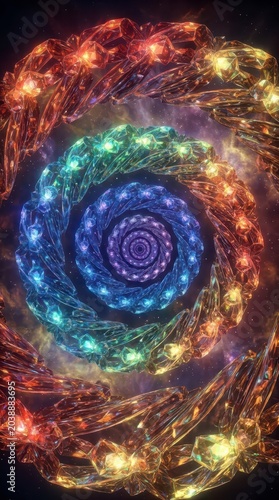 Vibrant Crystal Spiral Galaxy Abstract Art