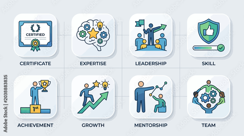 Fototapeta premium Set of Icons Representing Business Concepts and Achievements.