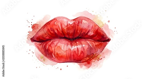Hand Drawn Watercolor Style Lips for Kissing Day