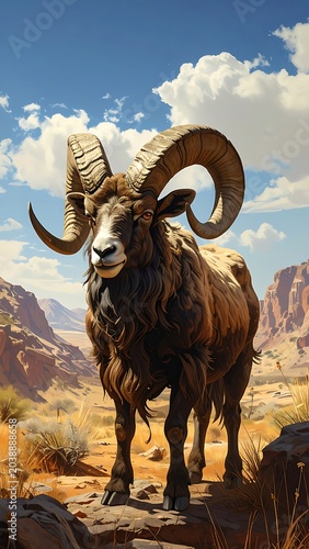 Majestic ram in desert