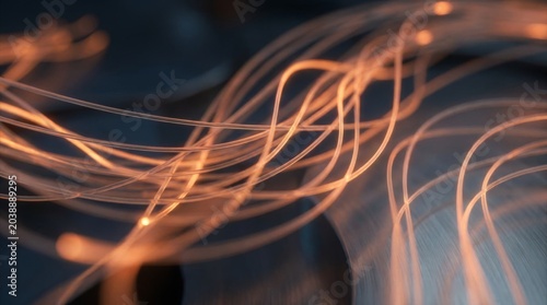 Abstract Glowing Orange Light Trails on Dark Background.